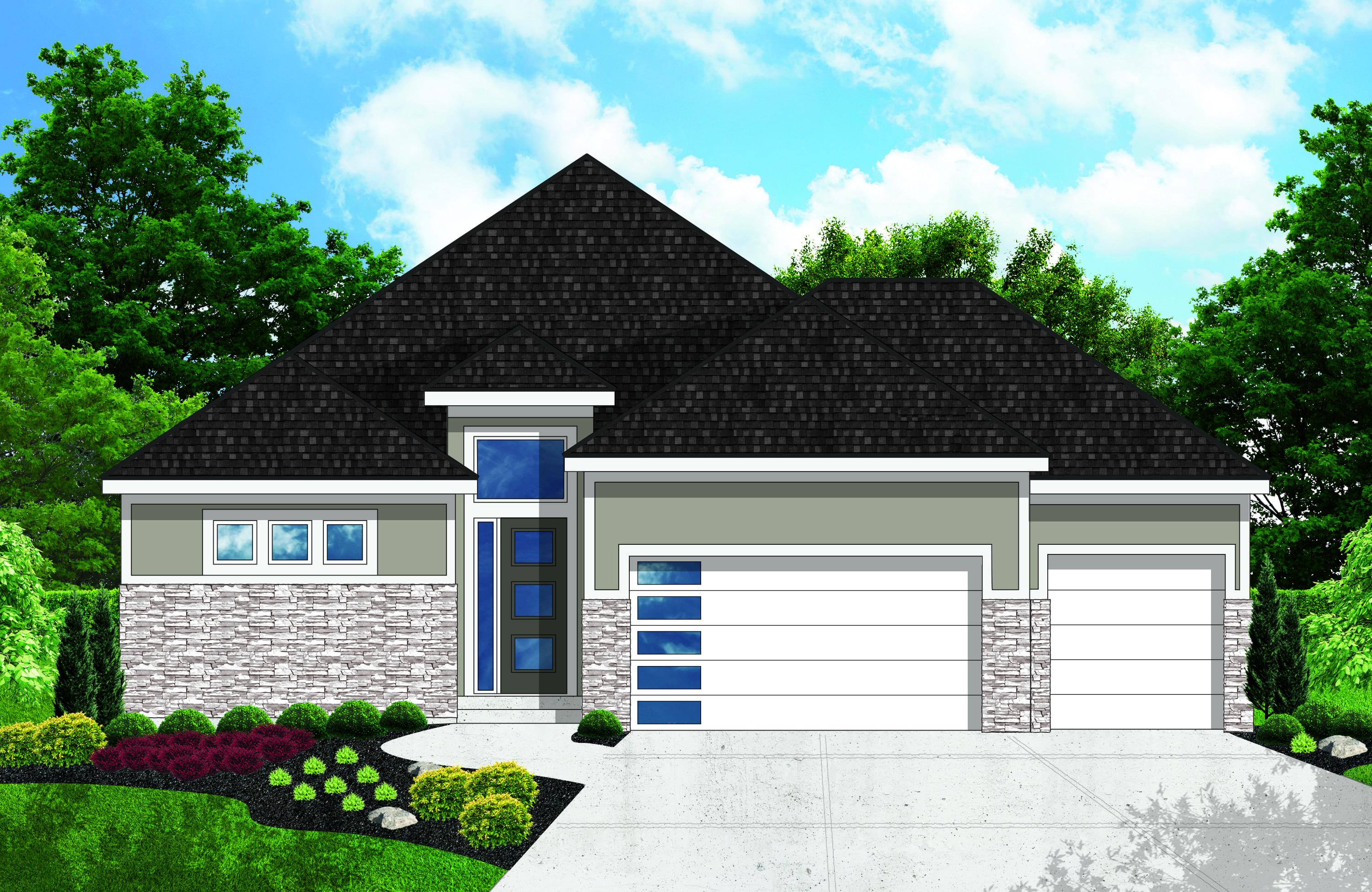 A rendering of the front of a house.