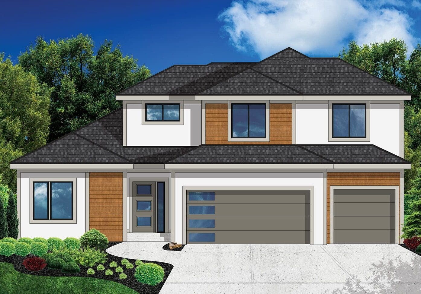 A rendering of the front of a house.