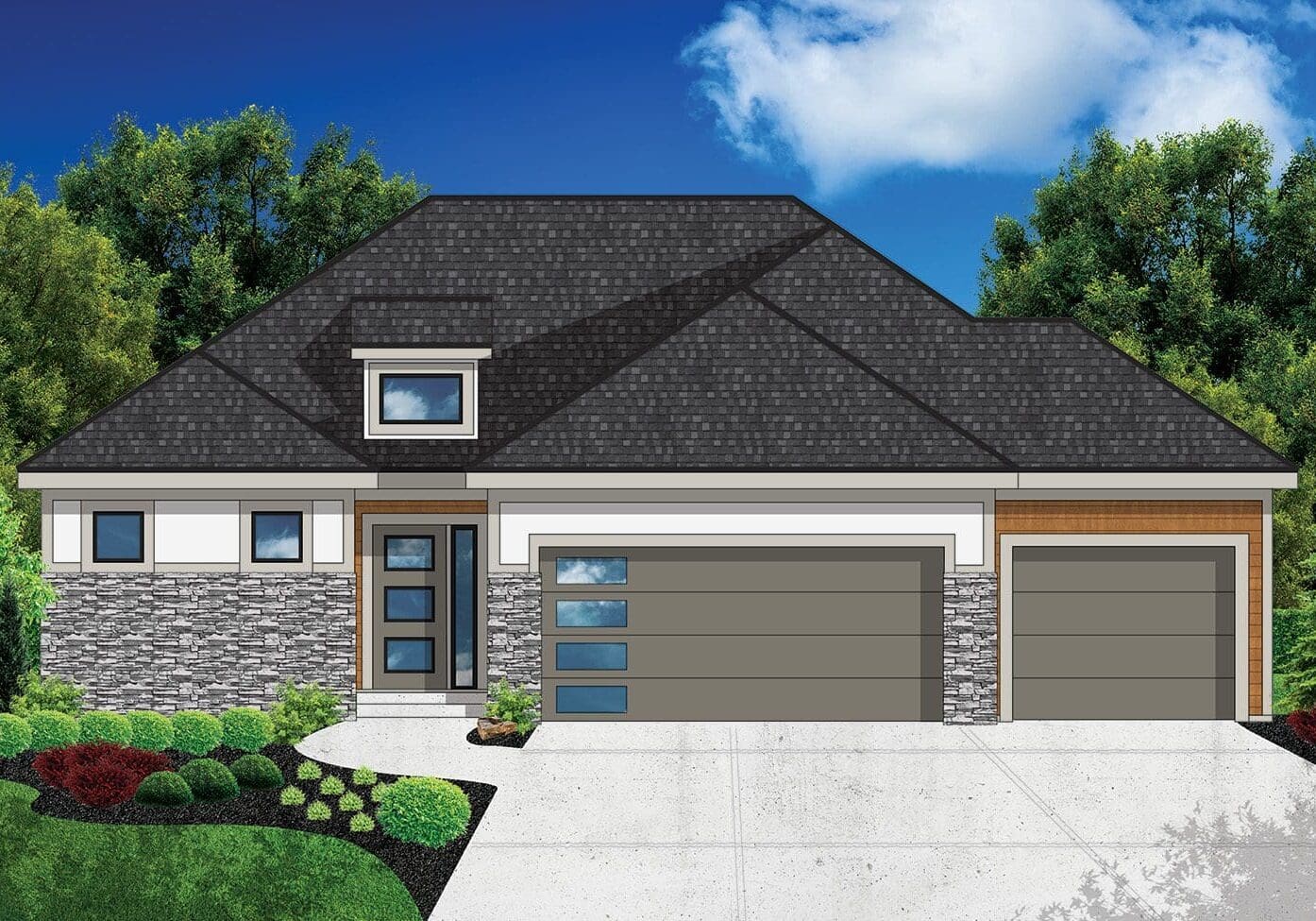 A rendering of the front of a house.