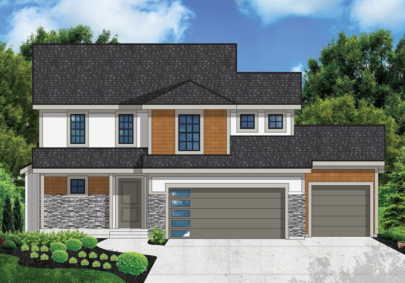 A rendering of the front of a house.