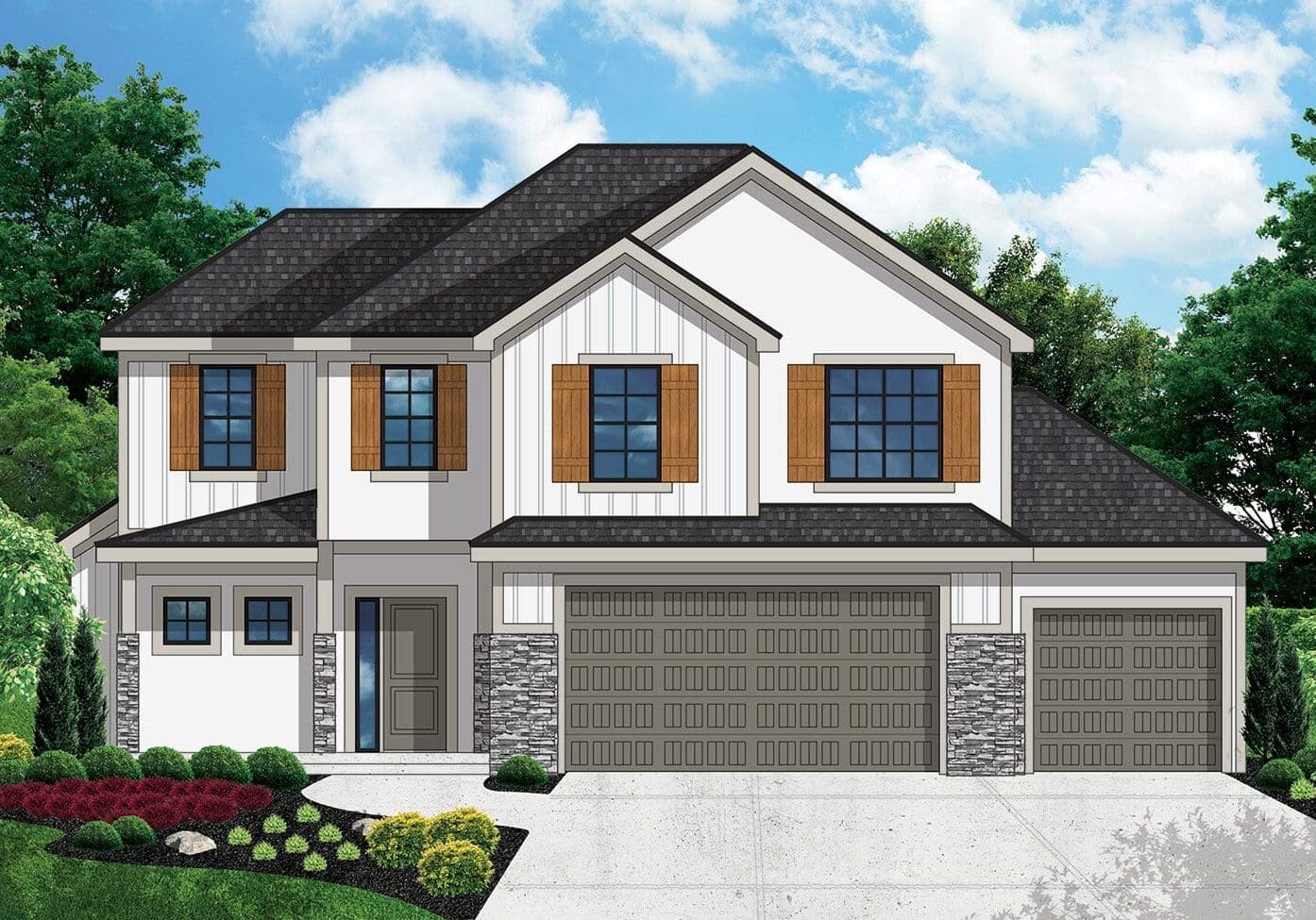 A rendering of the front of a house.